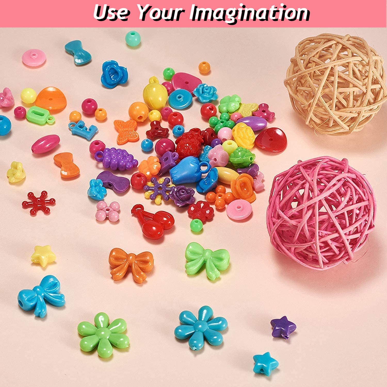 PATPAT Jewelry Making Kit,Girl DIY Bracelet Set,Fun and Colorful Beads,Children's Self-Made Necklace and Hair Band Ring, Birthday Gift, Suitable for Children Over Three Years Old (Pink), Acrylic PATPAT Jewelry Making Kit,Girl DIY Bracelet Set,Fun and Colorful Beads,Children's Self-Made Necklace and Hair Band Ring, Birthday Gift, Suitable for Children Over Three Years Old (Pink), Acrylic